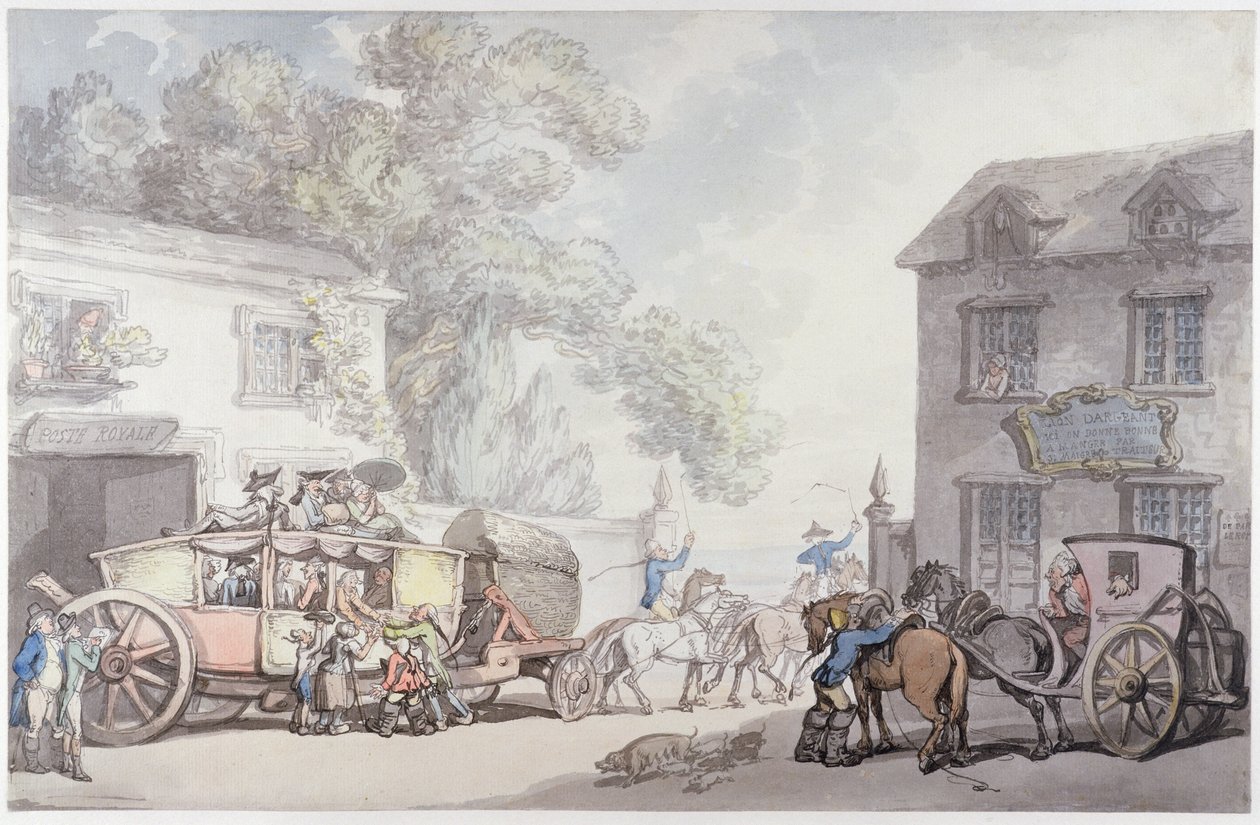 Cestování po Francii, cca 1790 (pero a inkoust s wc na papíře) od Thomas Rowlandson