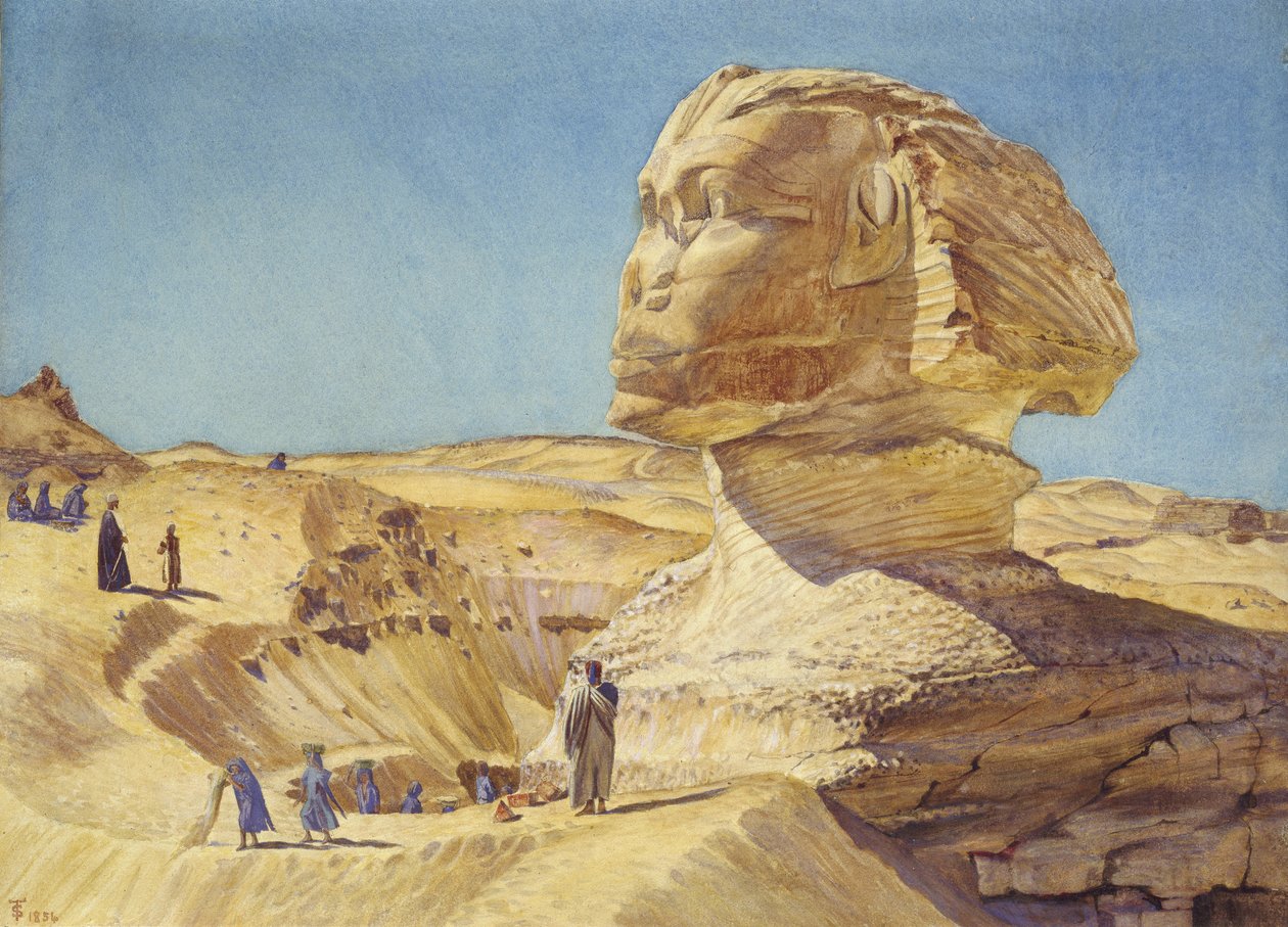 Velká sfinga u pyramid v Gíze, 1854 (akvarel na papíře) od Thomas Seddon