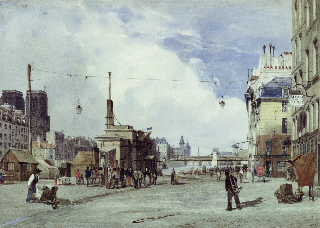 Quai de la Greve, Paříž, v roce 1837 od Thomas Shotter Boys