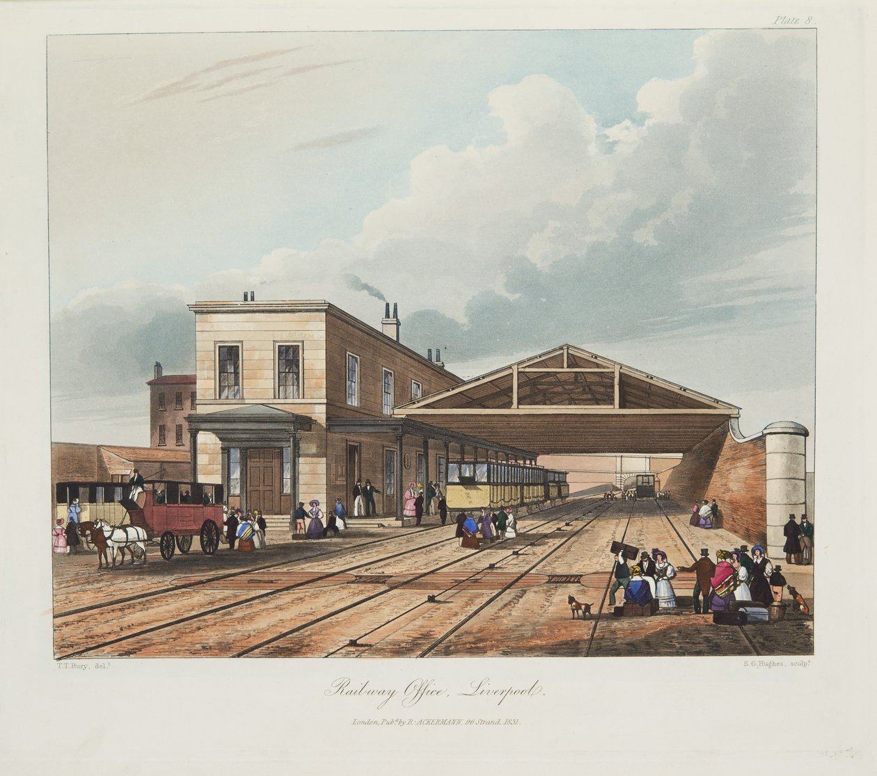 Železniční úřad, Liverpool, 1831 (ručně kolorovaná rytina) od Thomas Talbot Bury