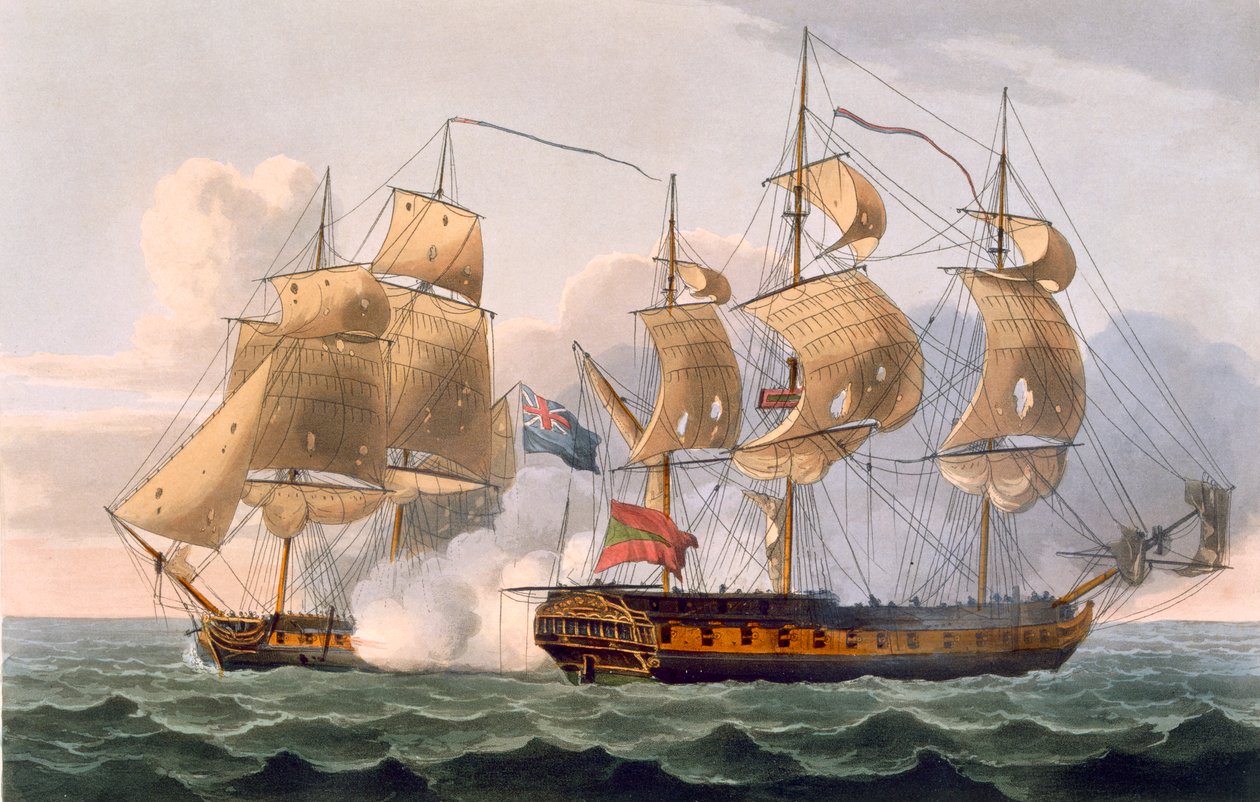 Zajetí Ligurie, 7. srpna 1798, vyryto Thomasem Sutherlandem pro „Naval Achievements“ J. Jenkinse, 1816 (barevná rytina) od Thomas Whitcombe