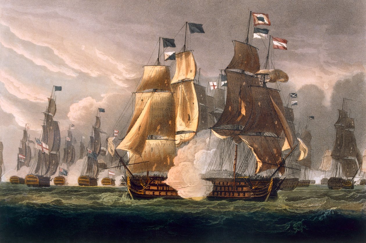 Bitva u Cape St. Vincent, 14. února 1797, vyryl J. Baily pro „Námořní úspěchy“ J. Jenkinse, 1816 (barevná rytina) od Thomas Whitcombe