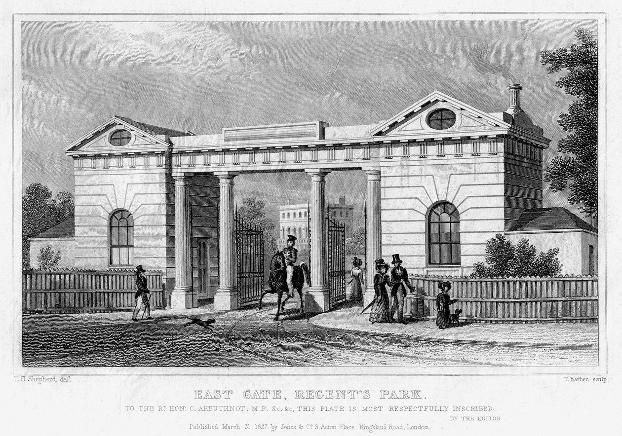 East Gate, Regents Park, Londýn, 1827. od Thomas Barber