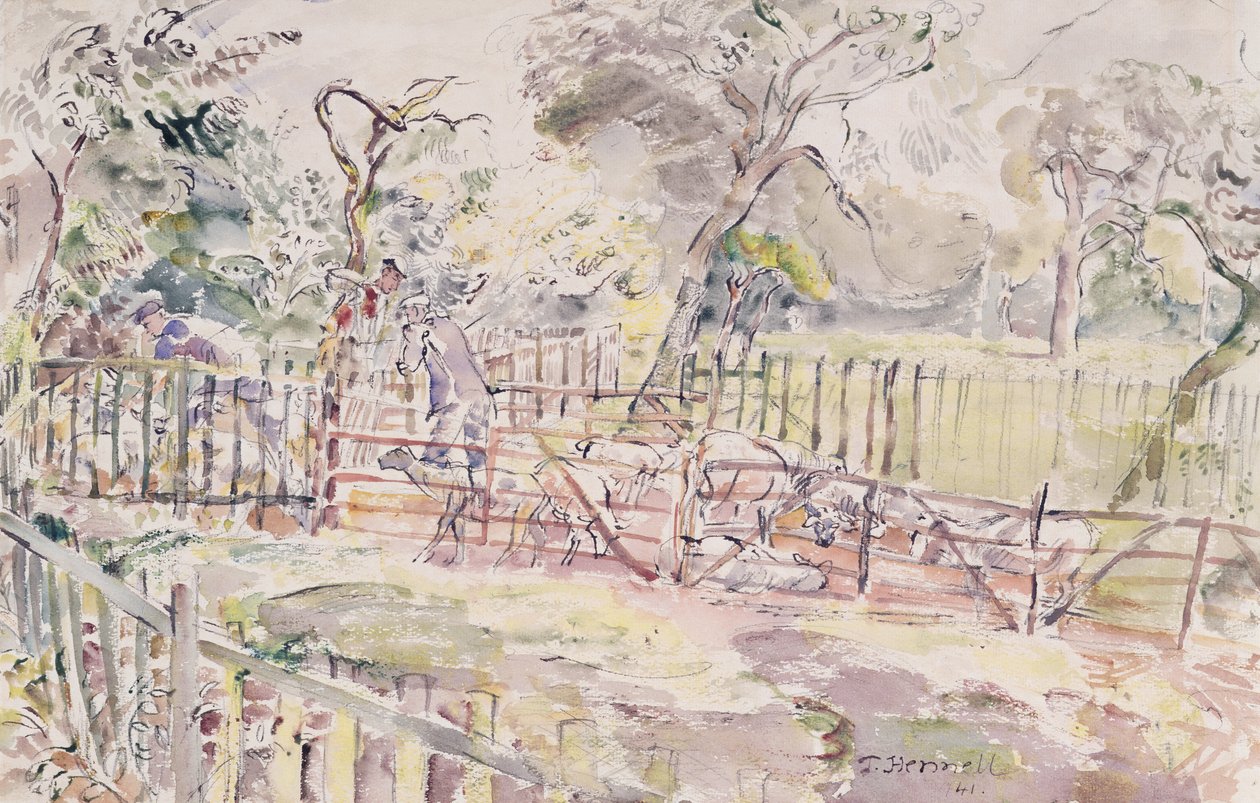 Namáčení ovcí, New Street, Ridley, 1941 od Thomas Barclay Hennell