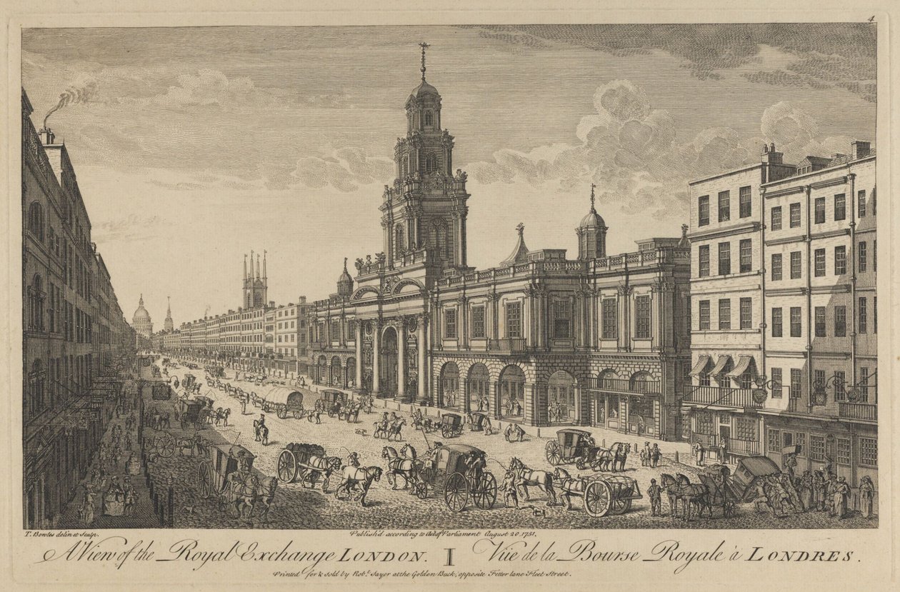 Pohled na Royal Exchange London, 1751 od Thomas Bowles