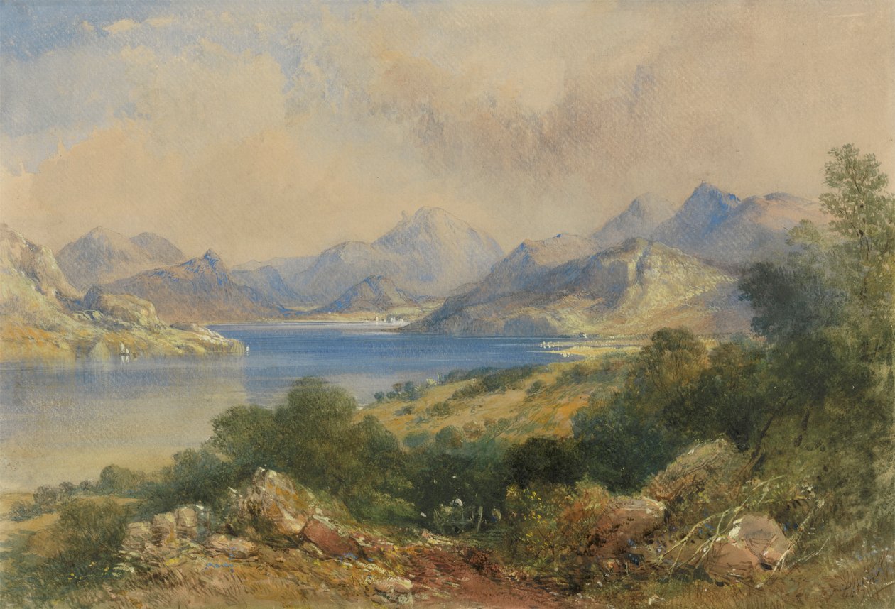 Horská scéna s jezerem od Thomas Colman Dibdin