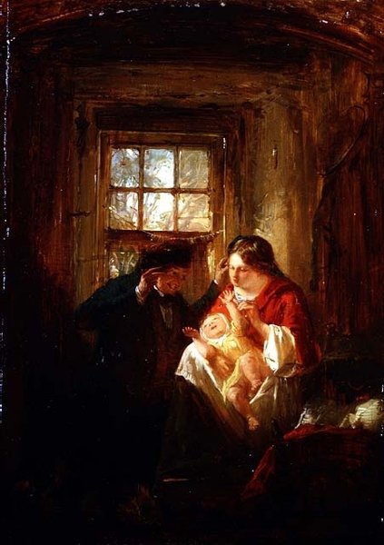 Mateřská radost (olej na panelu) od Thomas Faed