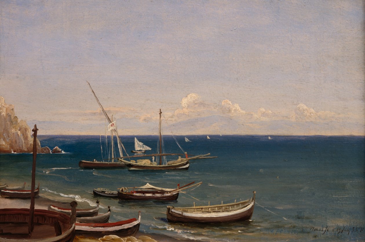 Lodě na pláži Amalfi od Thomas Fearnley