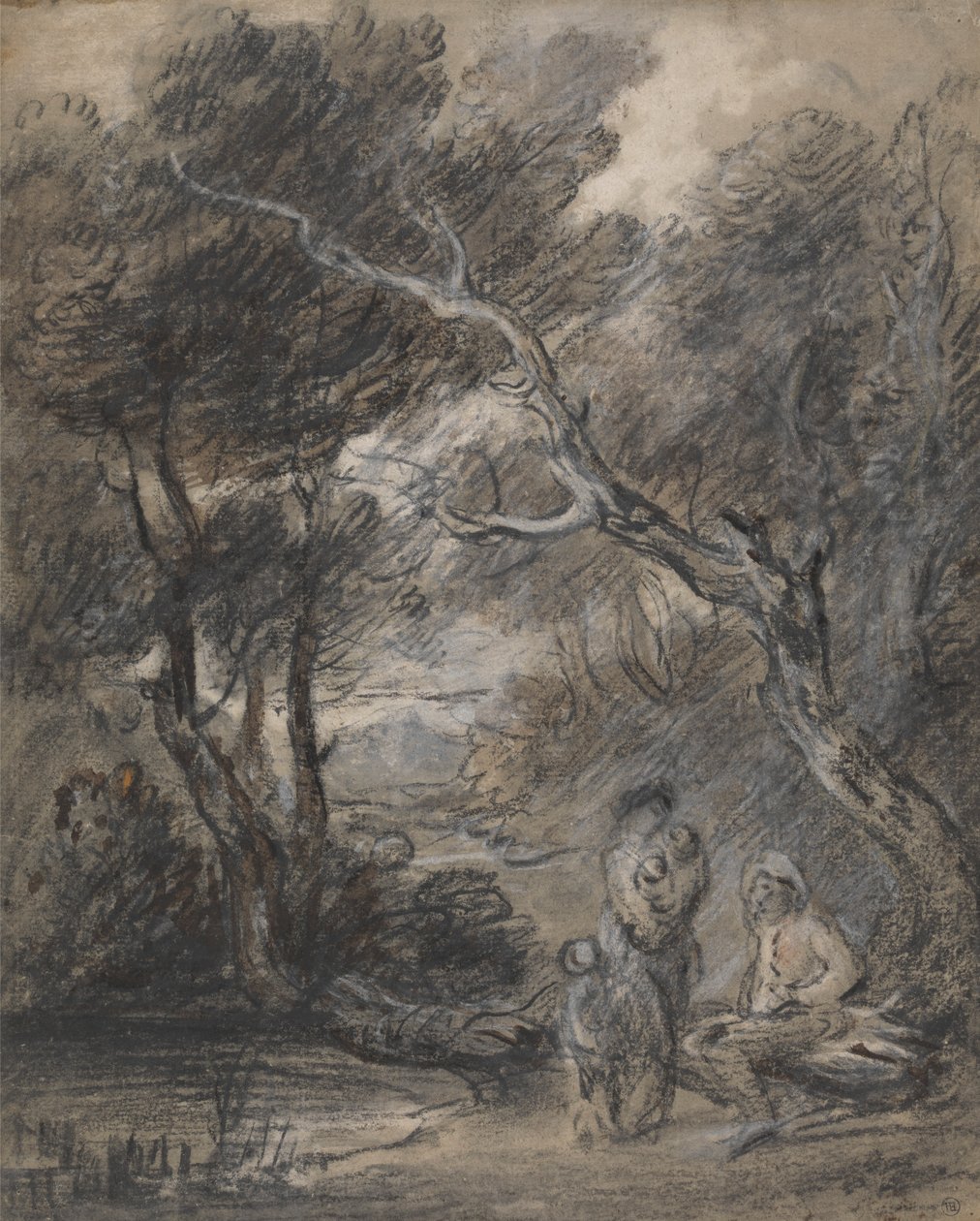 Zalesněná krajina s postavami od Thomas Gainsborough