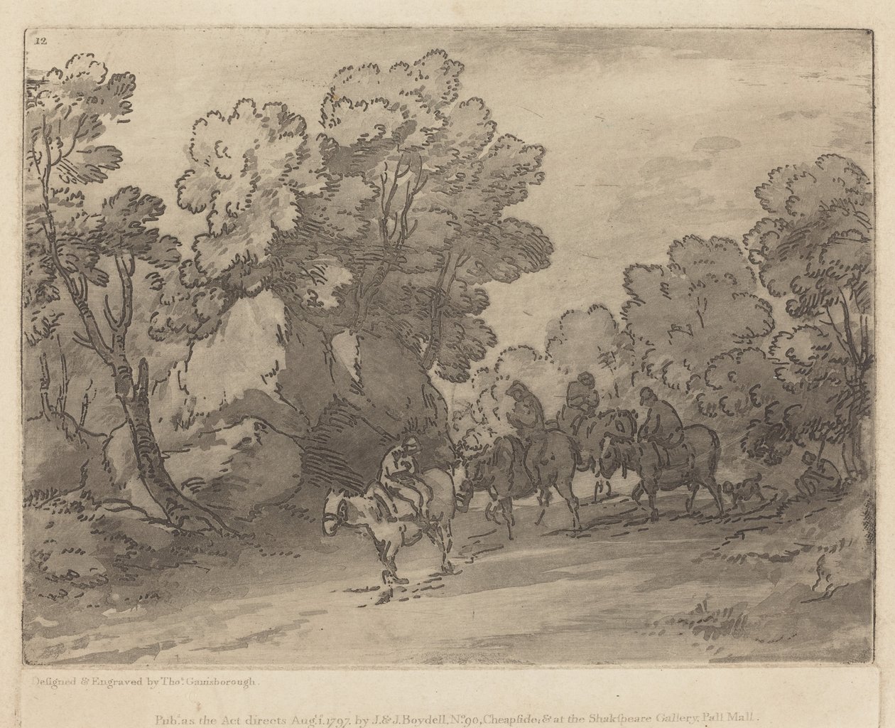 Zalesněná krajina s jezdci od Thomas Gainsborough