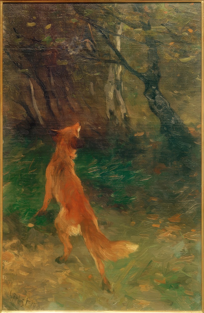 Fox pozoruje ptáka od Thomas Ludwig Herbst
