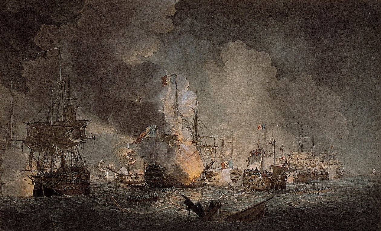 Bitva na Nilu (barevná akvatinta) od Thomas Luny