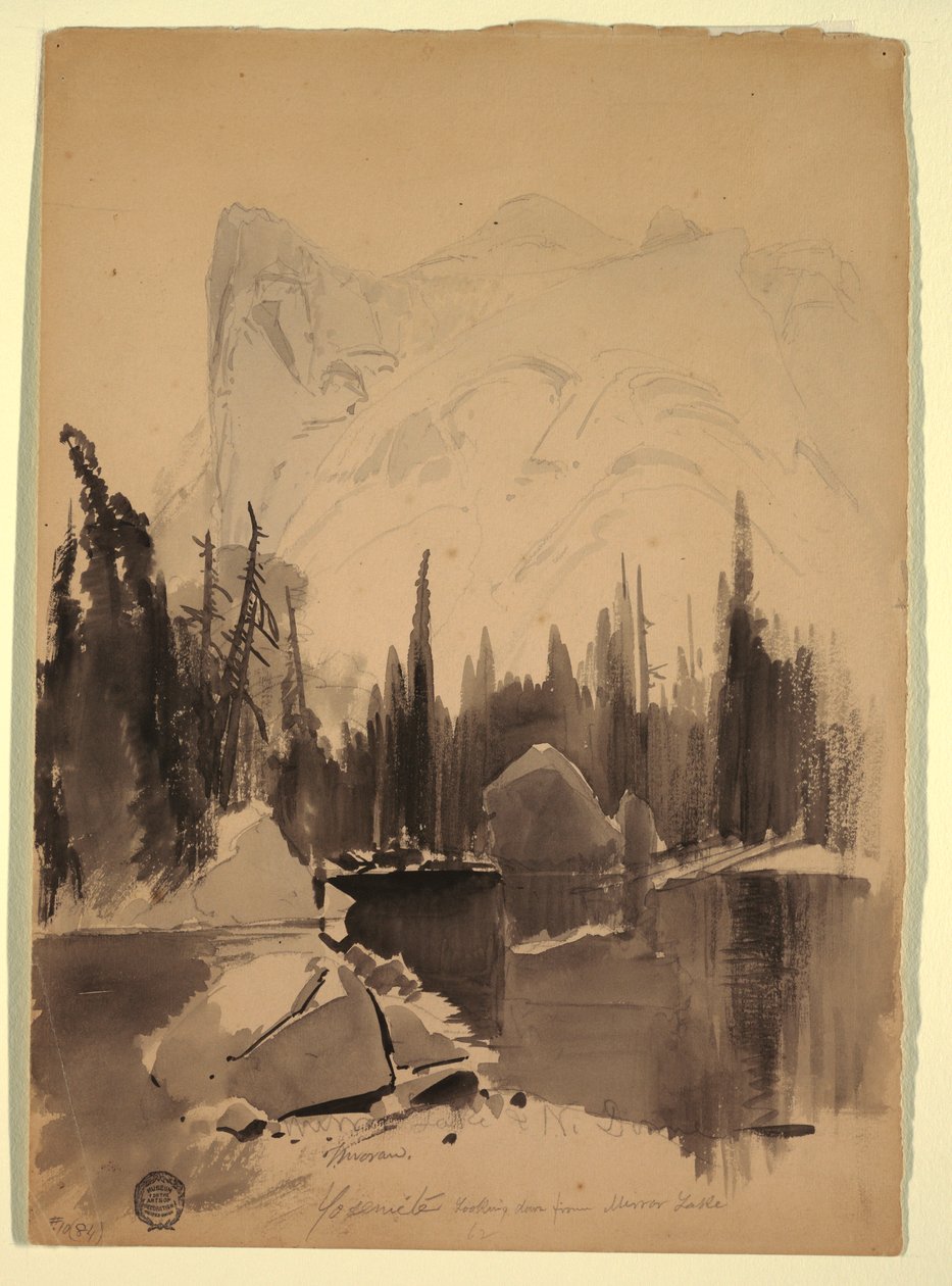 Kresba, Zrcadlové jezero, Yosemity, 1872 od Thomas Moran