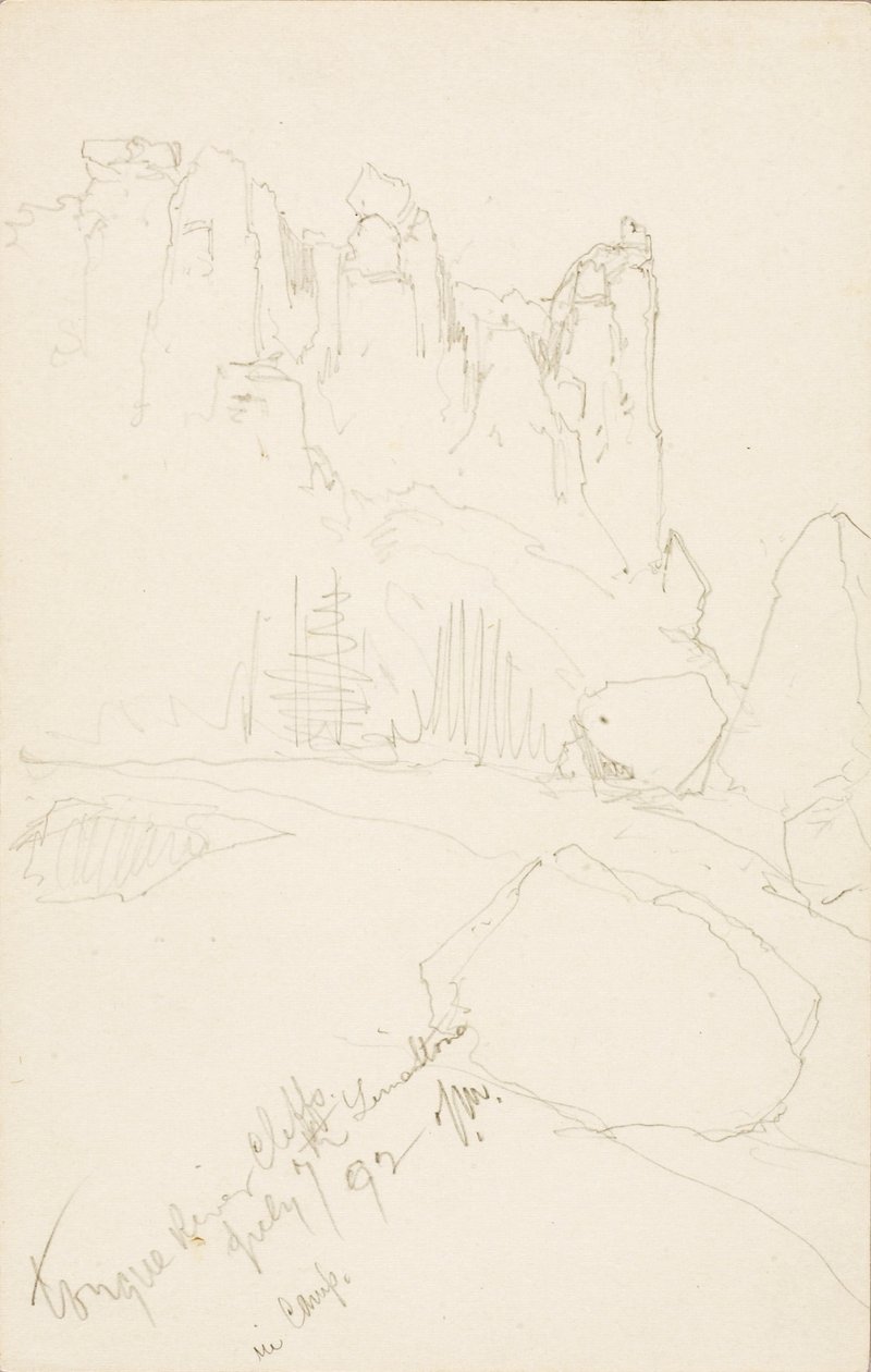 Útesy řeky Tongue (v táboře) od Thomas Moran