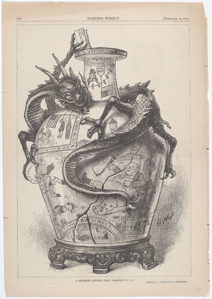 Diplomatický (čínský) design představený U.S. od Thomas Nast