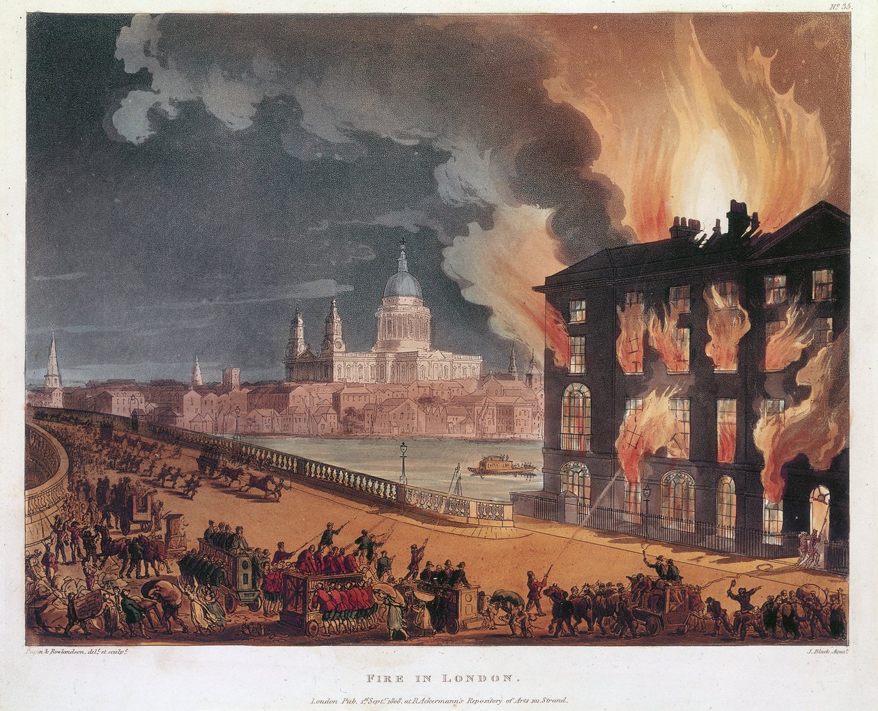 „Požár v Londýně“, 1791 od Thomas Rowlandson, Augustus Charles Pugin