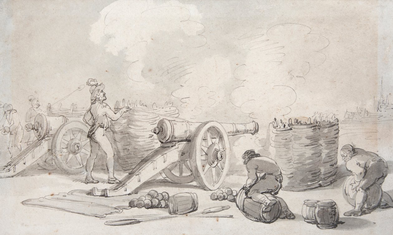 Francouzská dělostřelecká divize v akci (akvarel) od Thomas Rowlandson