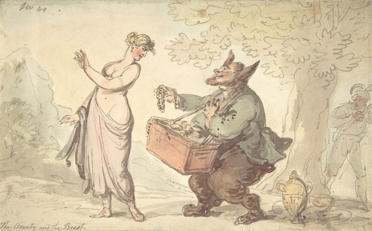 Kráska a zvíře, 18.-19. století. od Thomas Rowlandson.