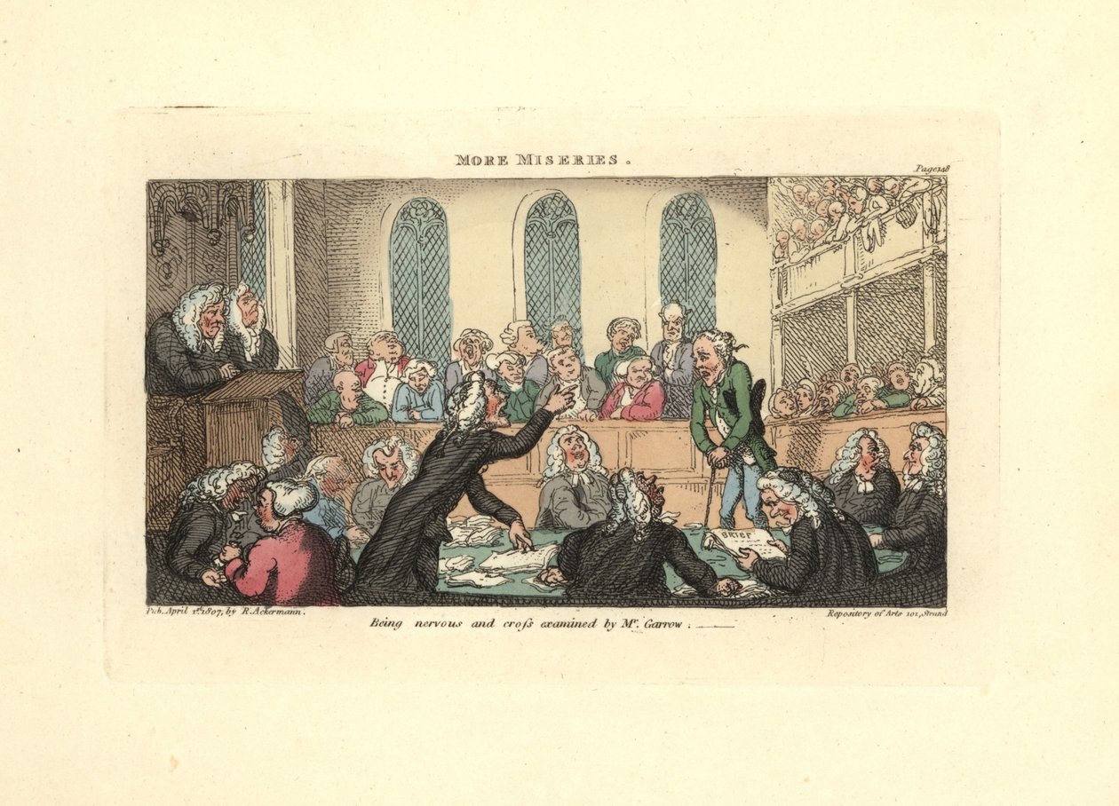Být nervózní a křížově vyslýchaný panem Garrowem. od Thomas Rowlandson
