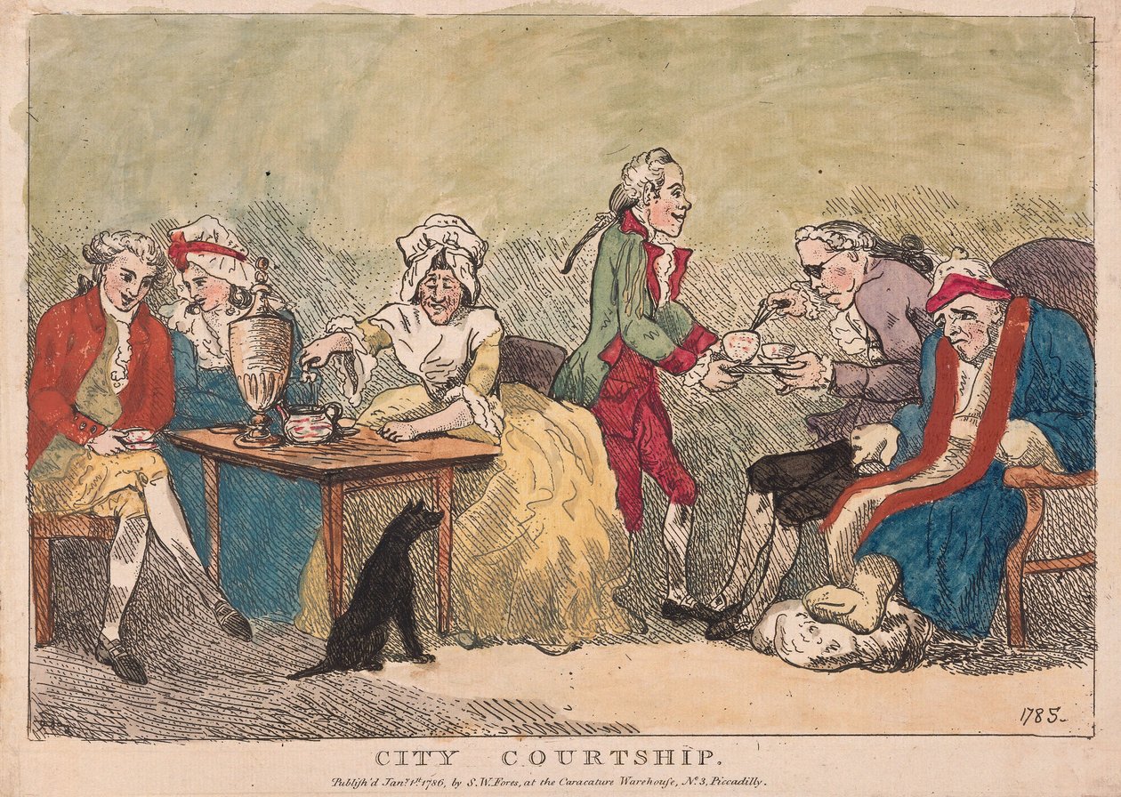 Městské námluvy, hospoda. 1786 (ručně kolorovaná rytina) od Thomas Rowlandson