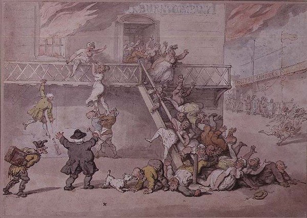 Cockburnovo divadlo v plamenech od Thomas Rowlandson