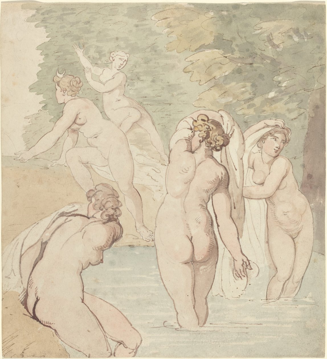 Koupání Diany a jejích nymf od Thomas Rowlandson