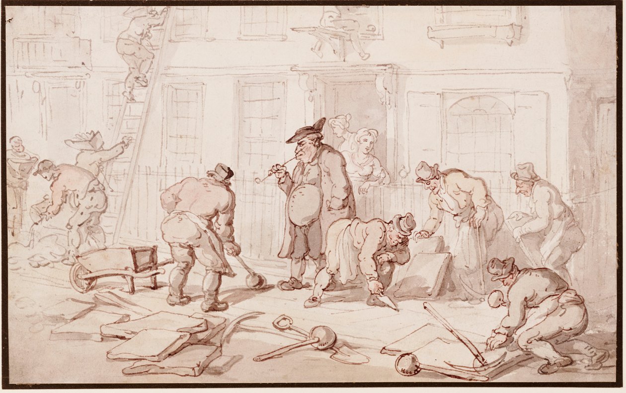 Dělníci dávají dolů chodník od Thomas Rowlandson