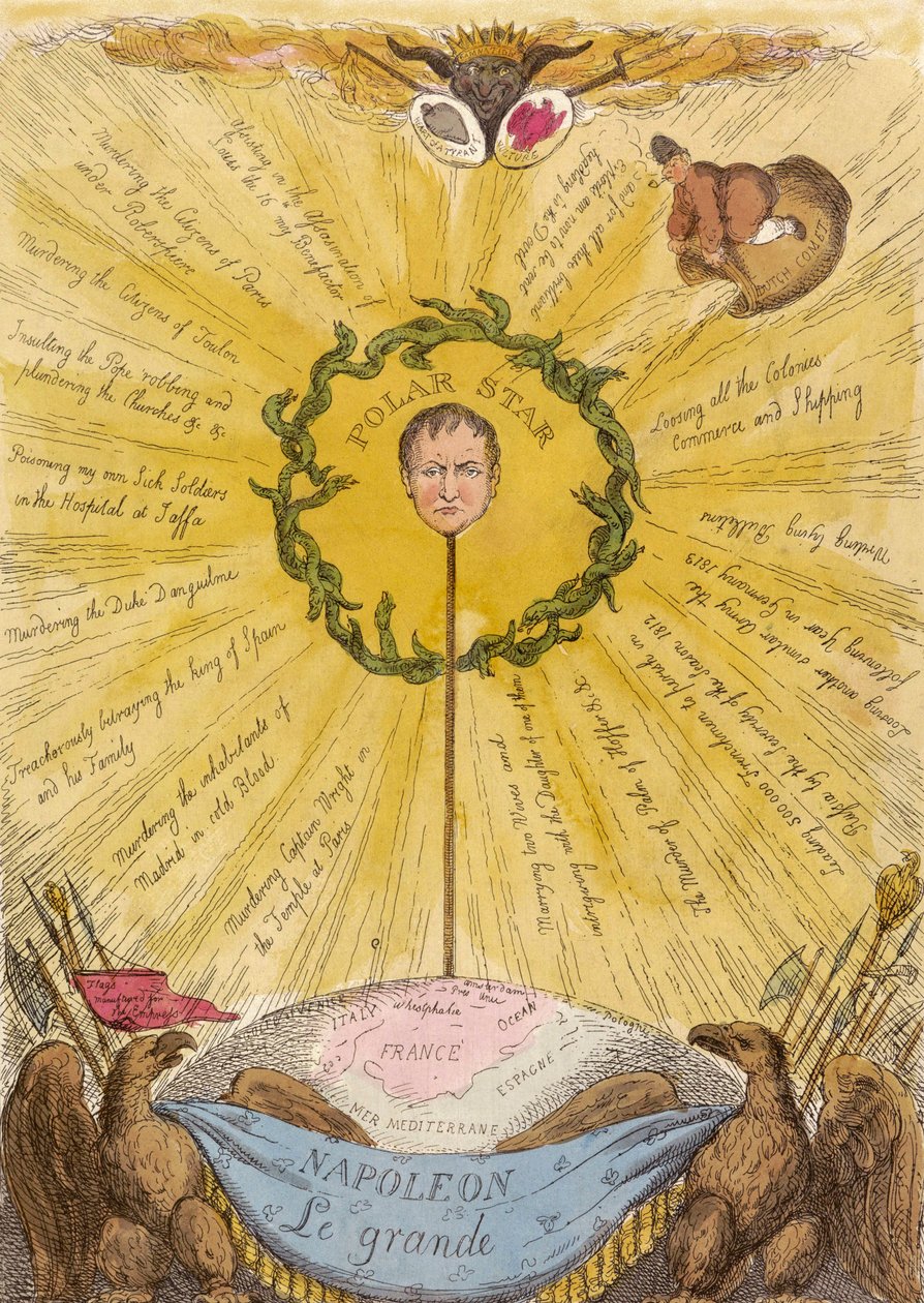 Satirická politická karikatura Napoleona od Thomas Rowlandson