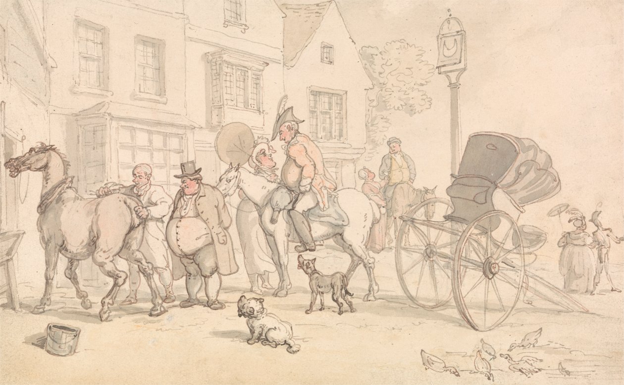 Scéna před Half-Moon Inn od Thomas Rowlandson