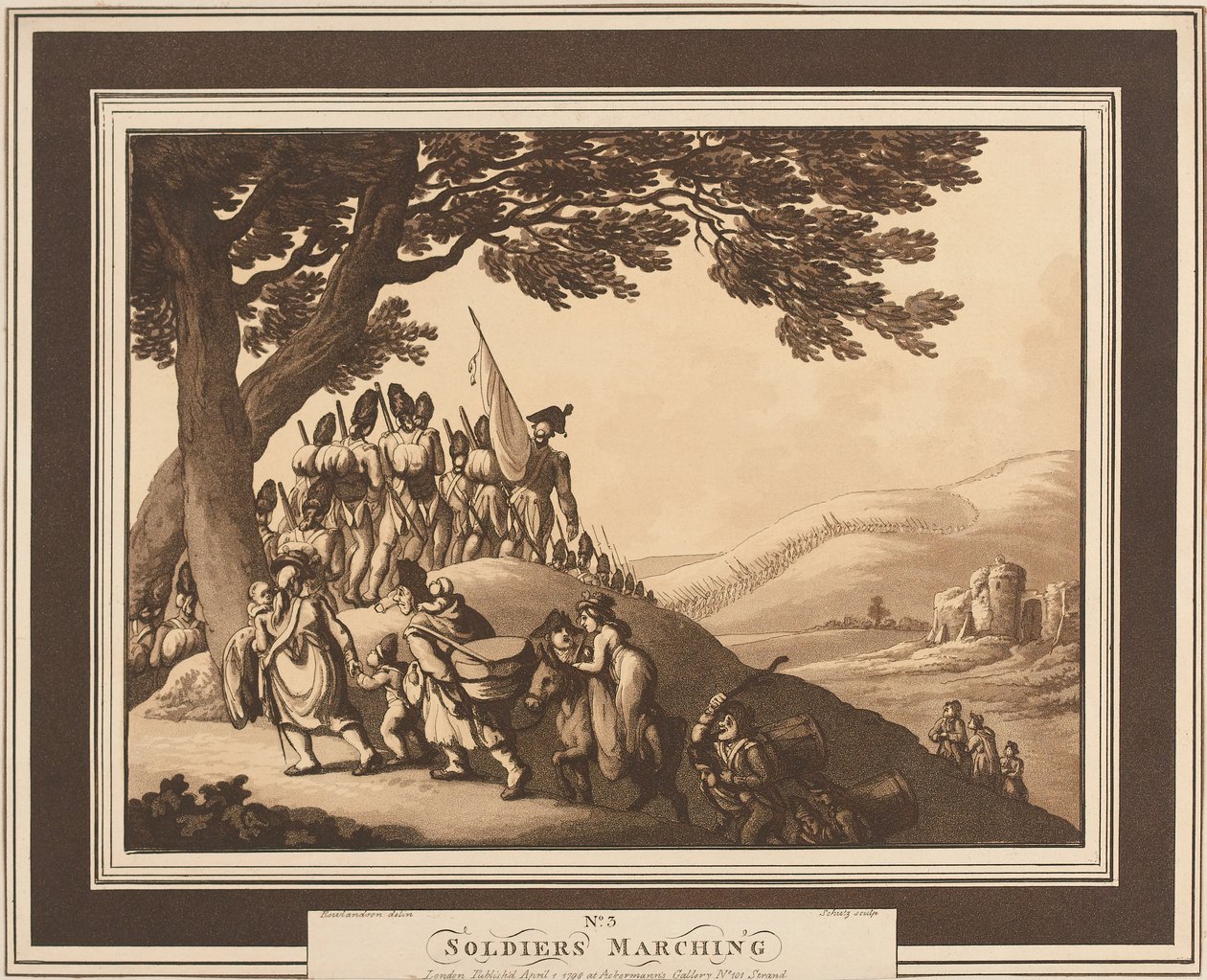 ?Pochod vojáků?, kolem roku 1798 od Thomas Rowlandson