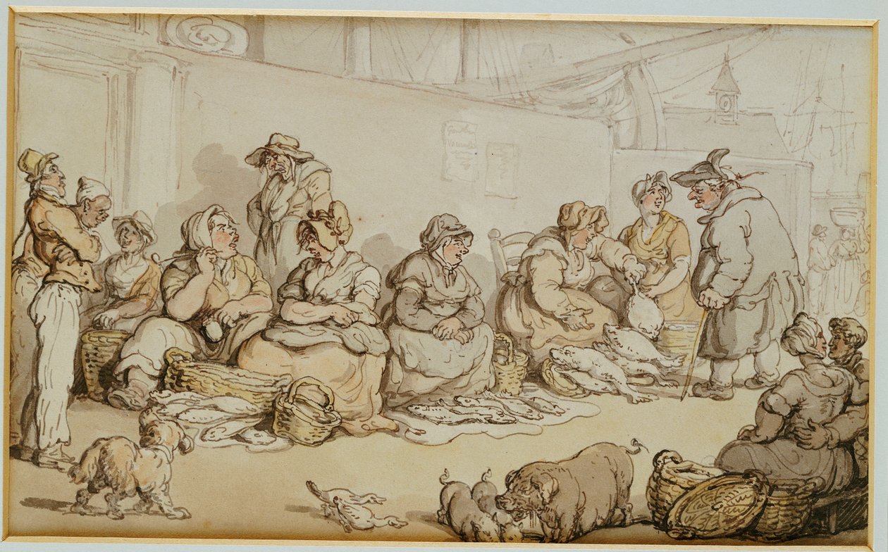 Rybí trh, Grimsby od Thomas Rowlandson