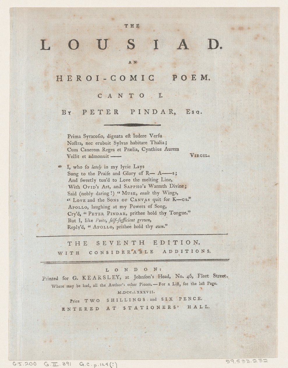 Lousiad, Titulní strana, 1787., 1787. od Thomas Rowlandson