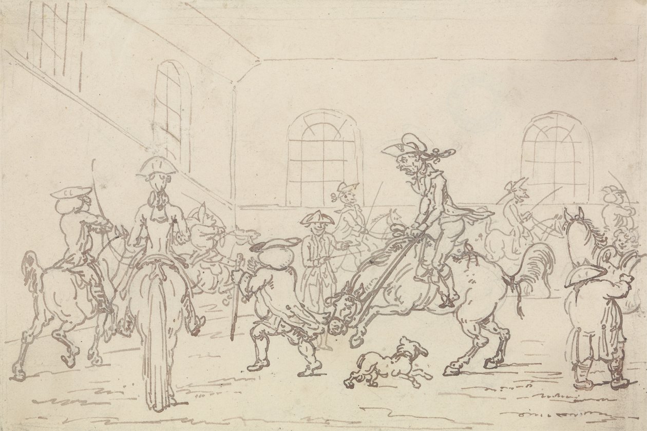 Jezdecká škola (pero a inkoust na papíře) od Thomas Rowlandson