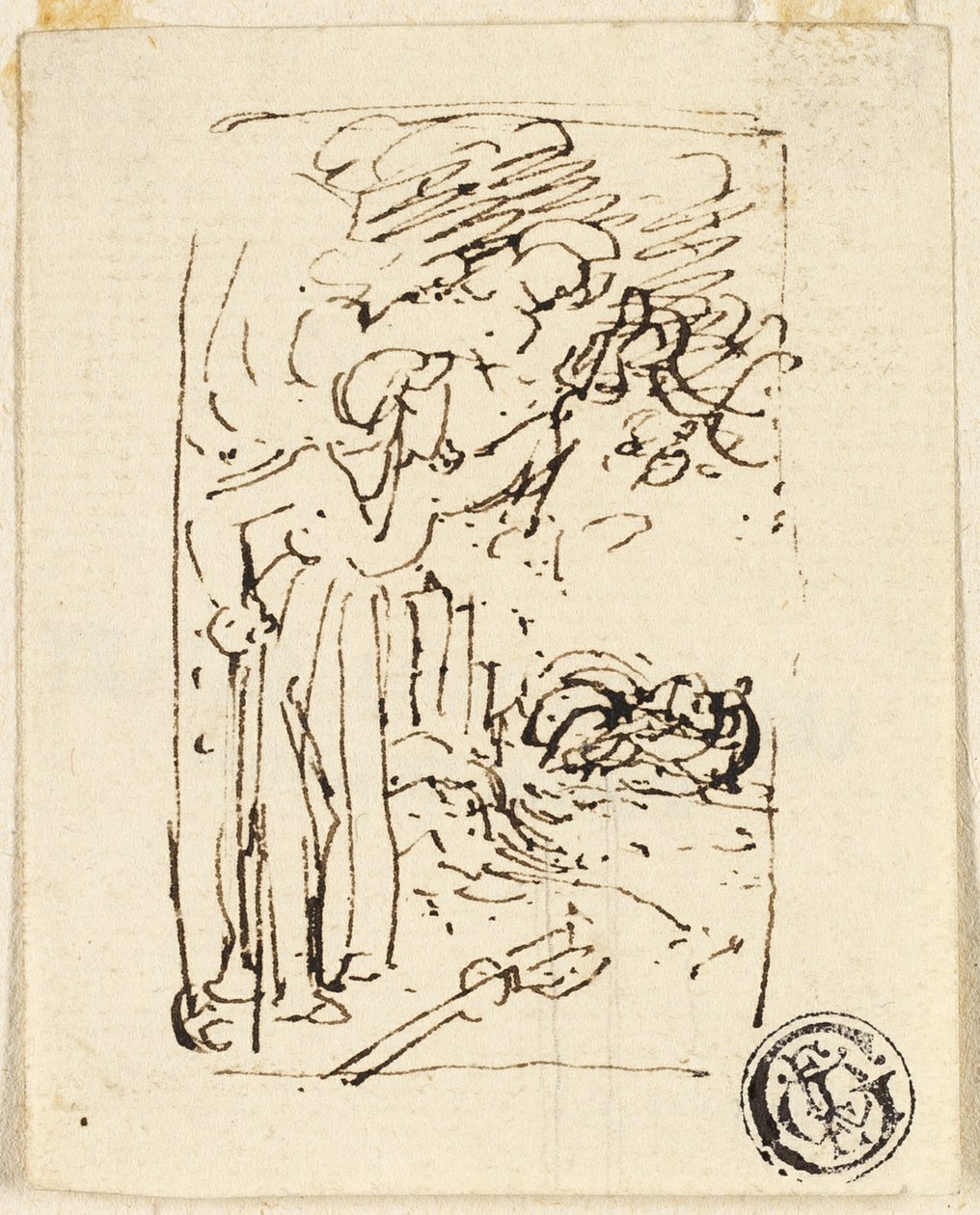 Náčrt postavy opírající se o hůl od Thomas Stothard