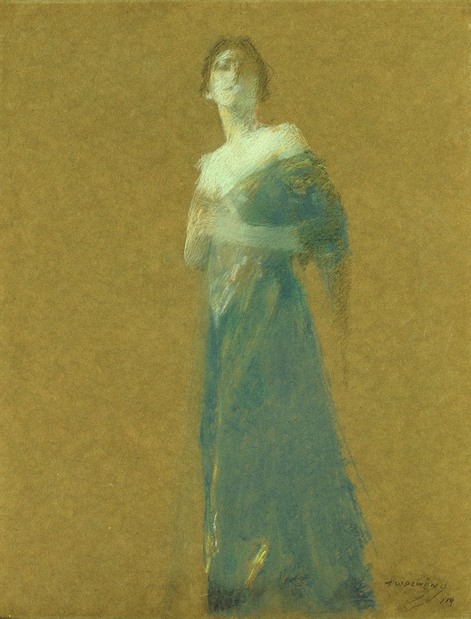 Žena v modrém od Thomas Wilmer Dewing