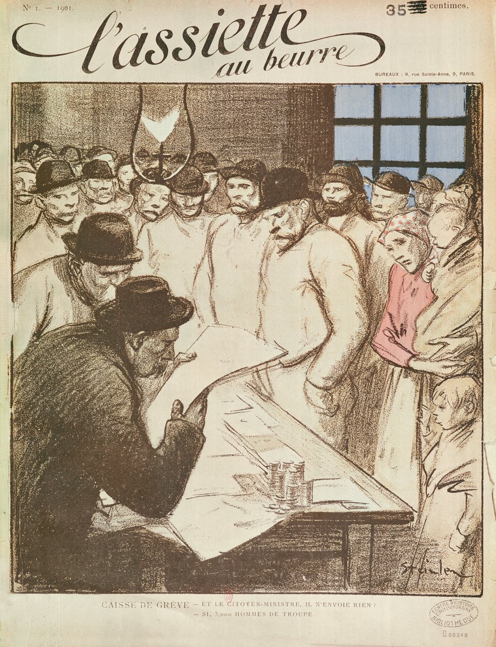 Máslový talíř, Vydání č. 1 (4. dubna), Caisse de Grève, 1901 (litografie) od Théophile Alexandre Steinlen