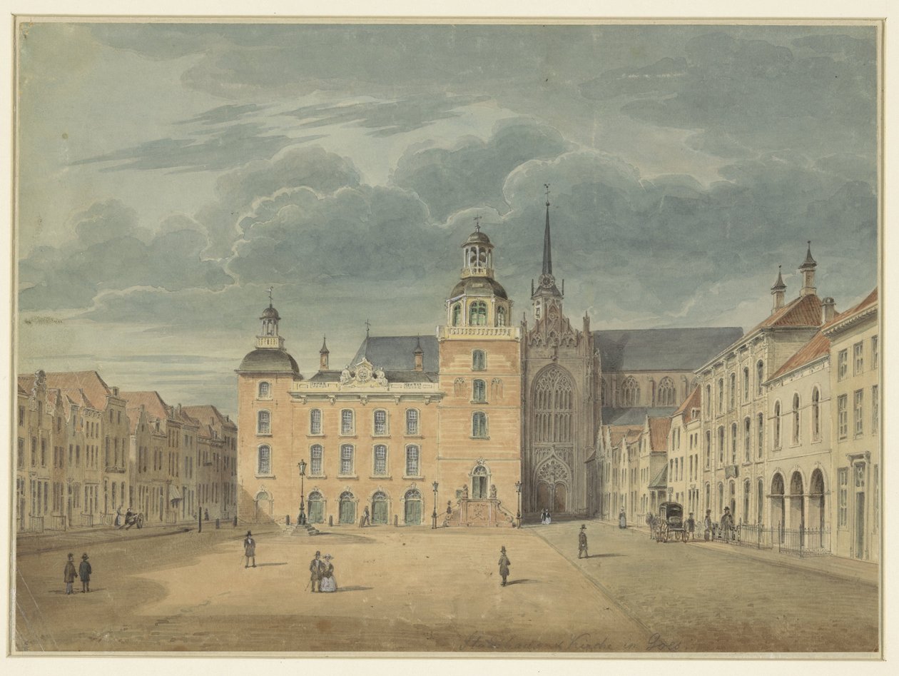 Radnice a kostel v Goes (Zeeland) od Théophile Schuler (possibly)