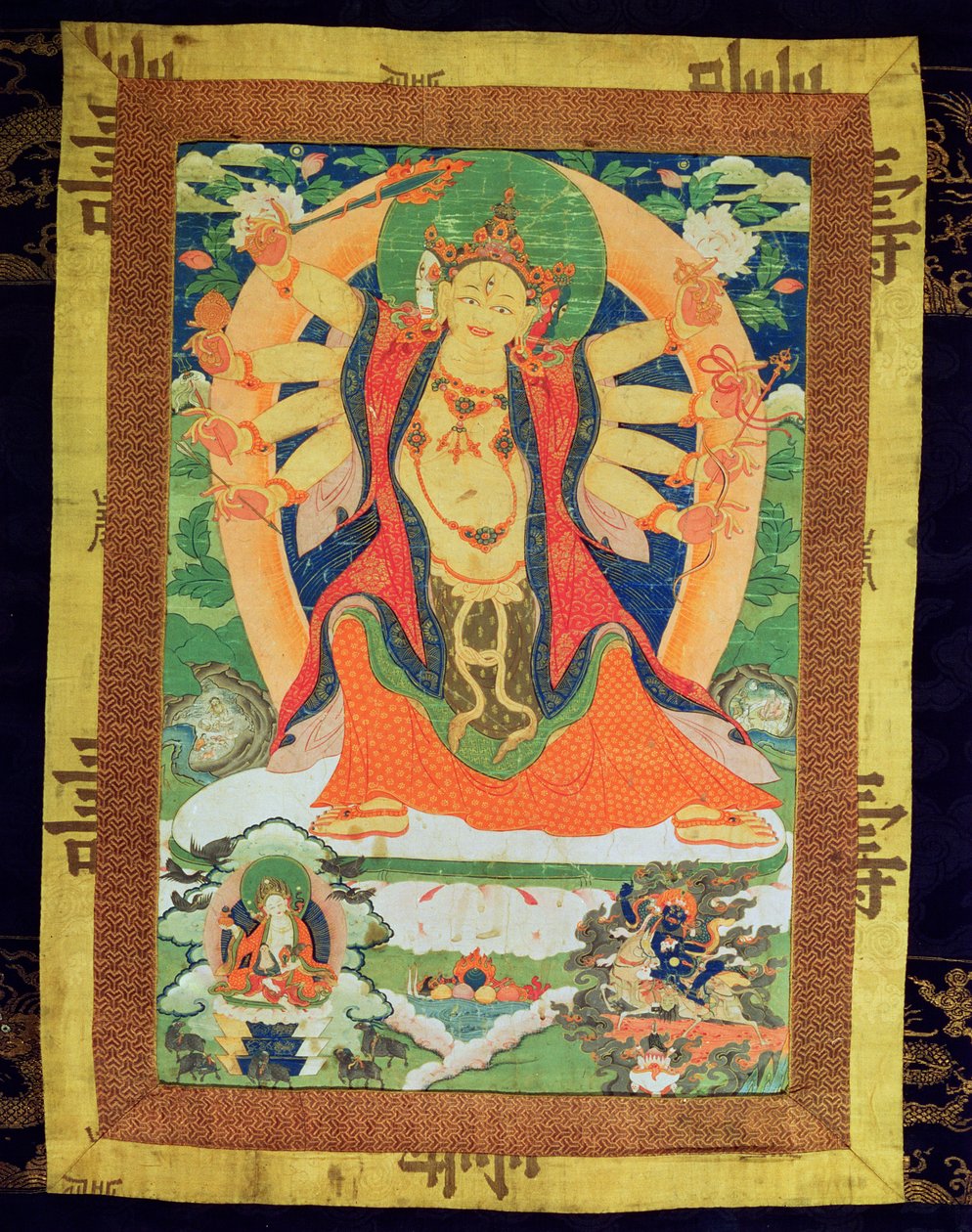Obraz Thangka zobrazující ženu Dharmapala, pravděpodobně Lhamoo-so-sor-dang-ma, bohyni dětí, 1750-1850 (papír a hedvábí) od Tibetan School