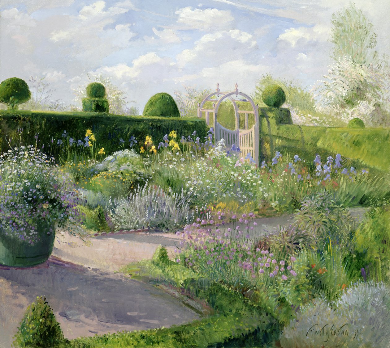 Kosatce v bylinkové zahradě, 1995 od Timothy Easton