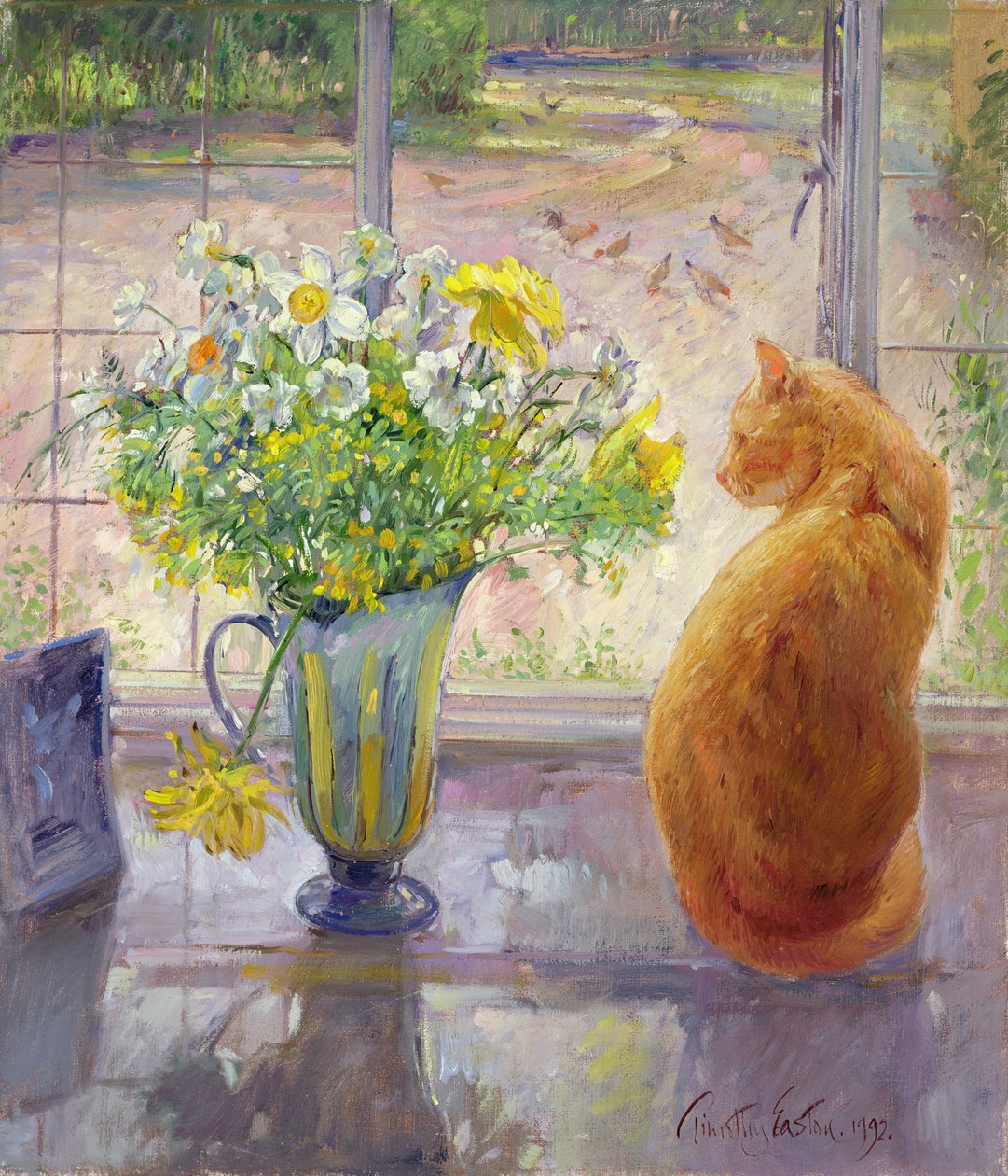 Pruhovaný džbán s jarními květinami, 1992 od Timothy Easton