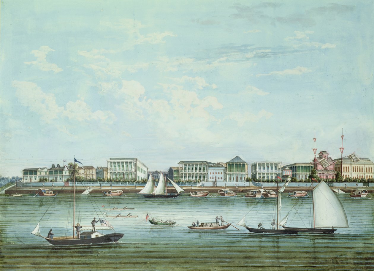 Pohled na Shanghai, kolem roku 1860 (inkoust a wc na papíře) od Tinqua