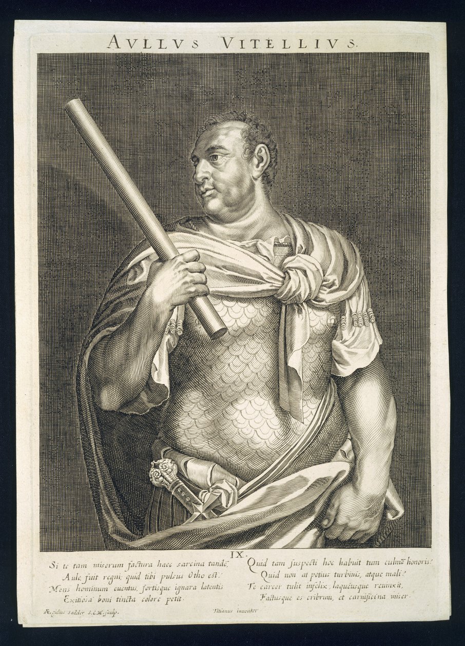 Aullus Vitellius císař římský 68 n. l., vyryl Aegidius Sadeler (1570-1629) od Tiziano Vecelli