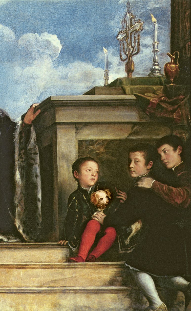 The Vendramin Family, 1543-47 detail olej na plátně z 146860 od Tiziano Vecelli