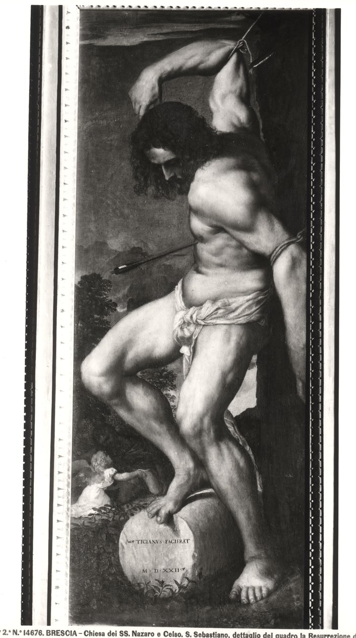 Averoldi Polyptych, panel zobrazující Umučení sv. Šebestiána, 1522 (detail) od Tiziano Vecelli