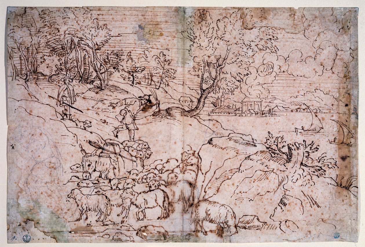 Studie krajiny s ovcemi od Titian (c.1488 1576)