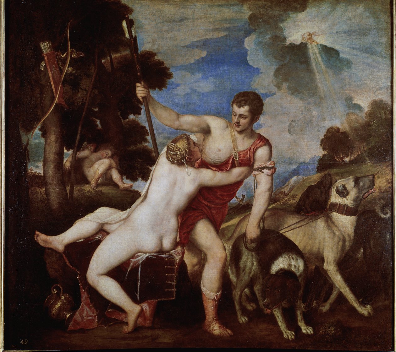 Venuše a Adonis (olej na plátně od Titian (c.1488 1576)