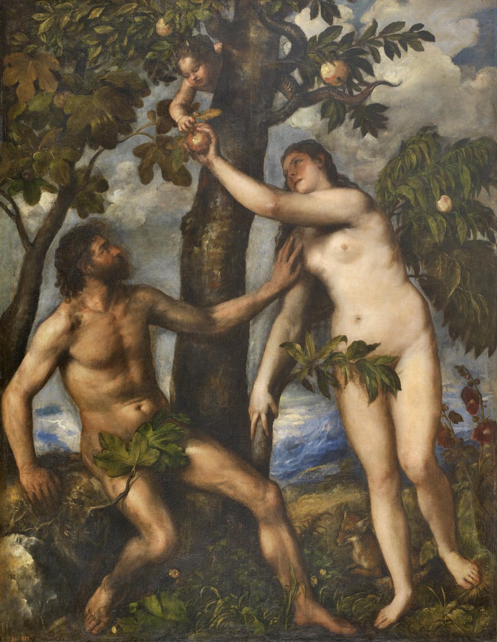 Adam a Eva, kolem roku 1550 od Tiziano Vecelli