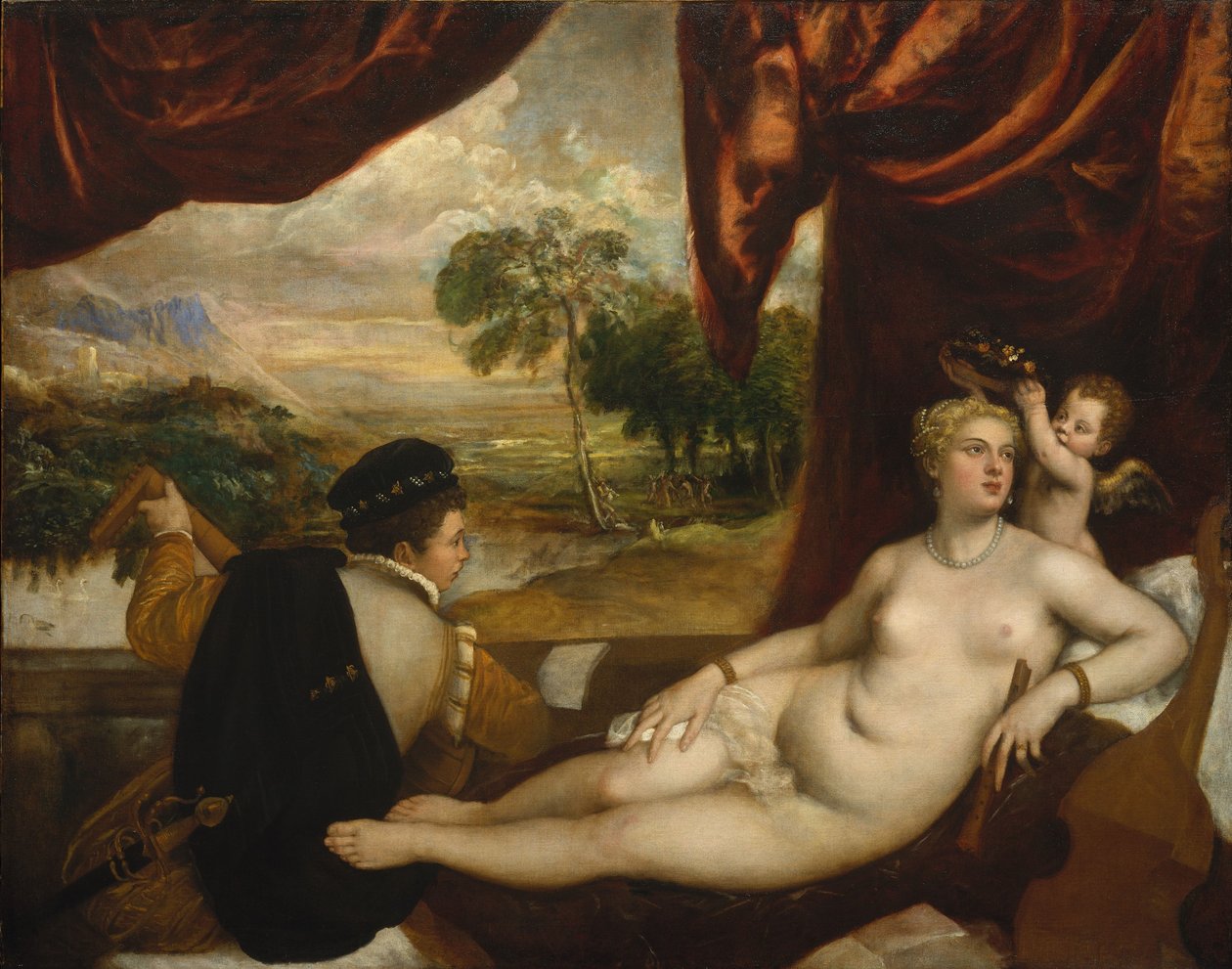 Venuše a hráč na loutnu, kolem 1565-70 od Tiziano Vecelli