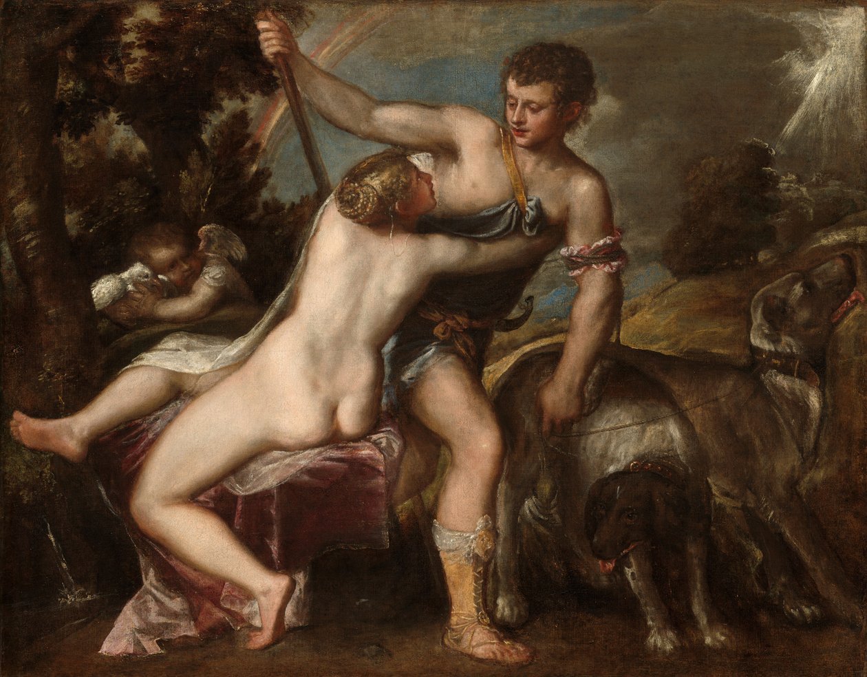 Venuše a Adonis od Titian and Workshop