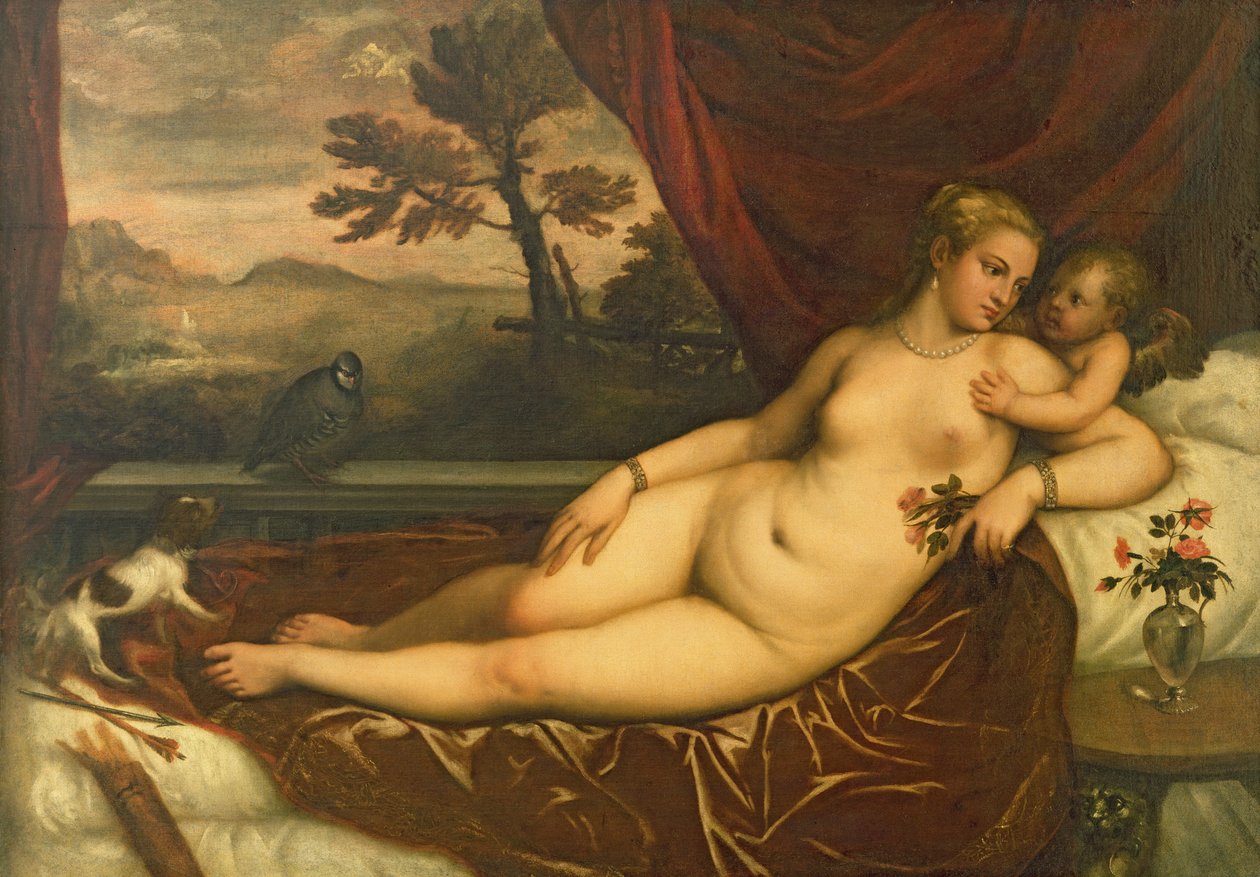 Venuše a Amor od Tiziano Vecelli